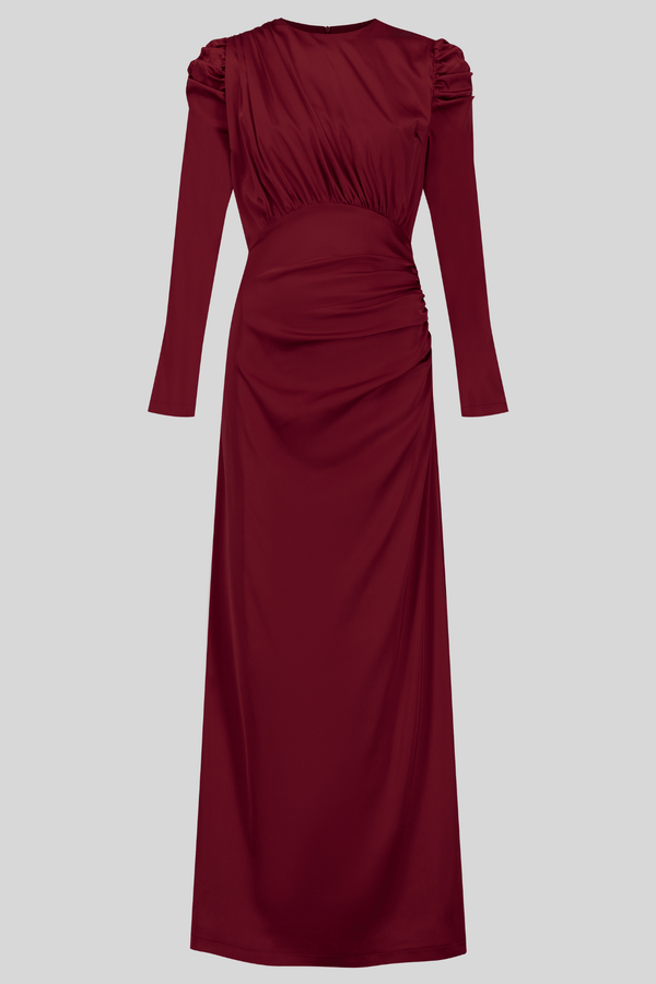 Chamomel Dresses Luxury Satin Maxi Dress With Ruching Details -wine Red