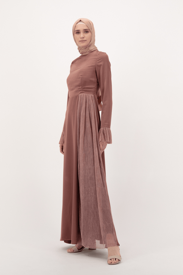 Chamomel Dresses Luxury Satin Maxi Evening Dress- Pink