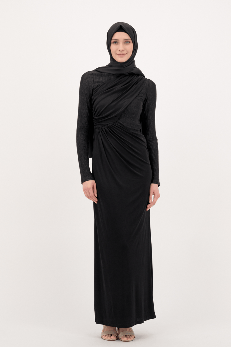 Chamomel Dresses Luxury Silk Maxi Evening Dress- Black