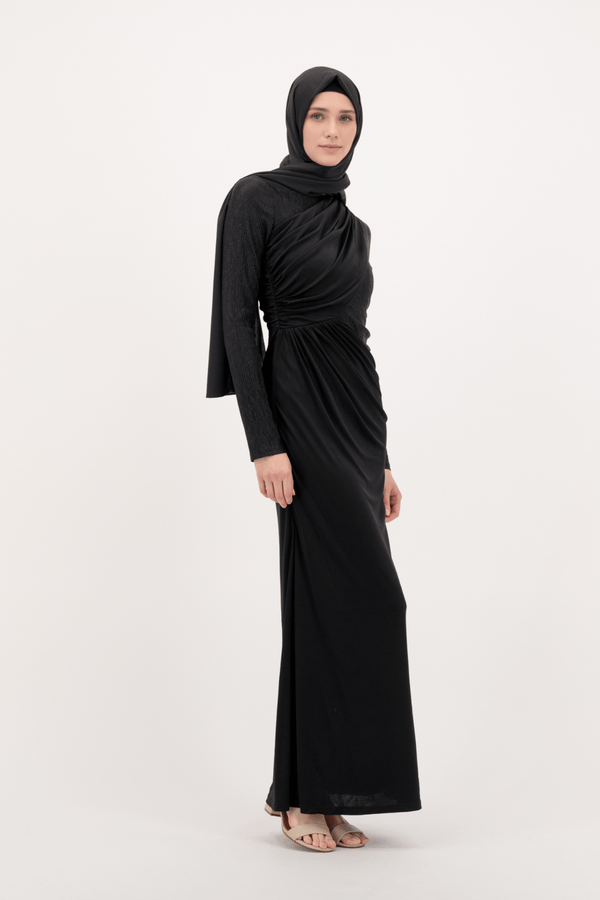 Chamomel Dresses Luxury Silk Maxi Evening Dress- Black