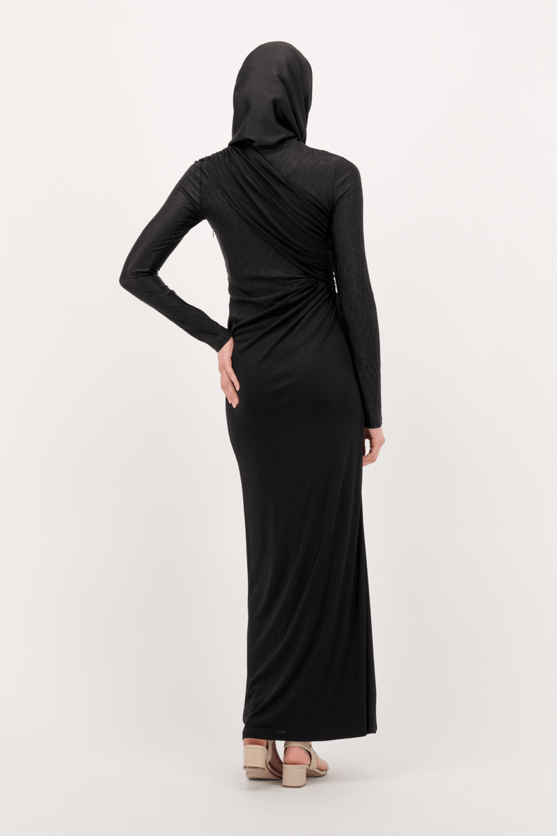 Chamomel Dresses Luxury Silk Maxi Evening Dress- Black