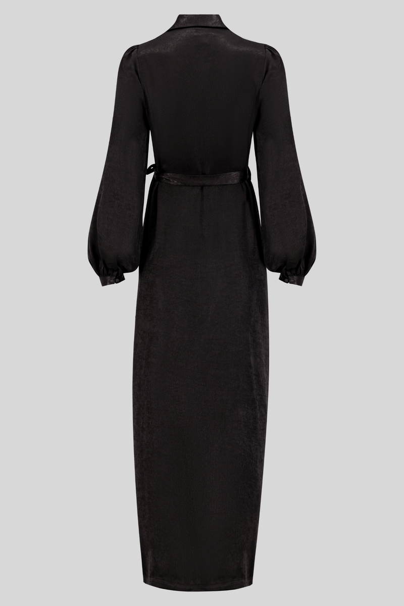 Chamomel Dresses Luxury Velvet Satin Maxi Wrap Dress - Black