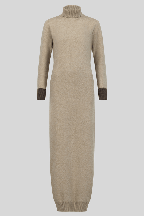 Chamomel Dresses Luxury Woolen Pencil Silhouette Dress- Dark Beige