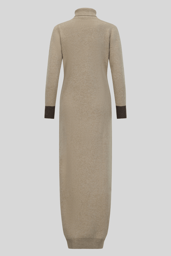 Chamomel Dresses Luxury Woolen Pencil Silhouette Dress- Dark Beige