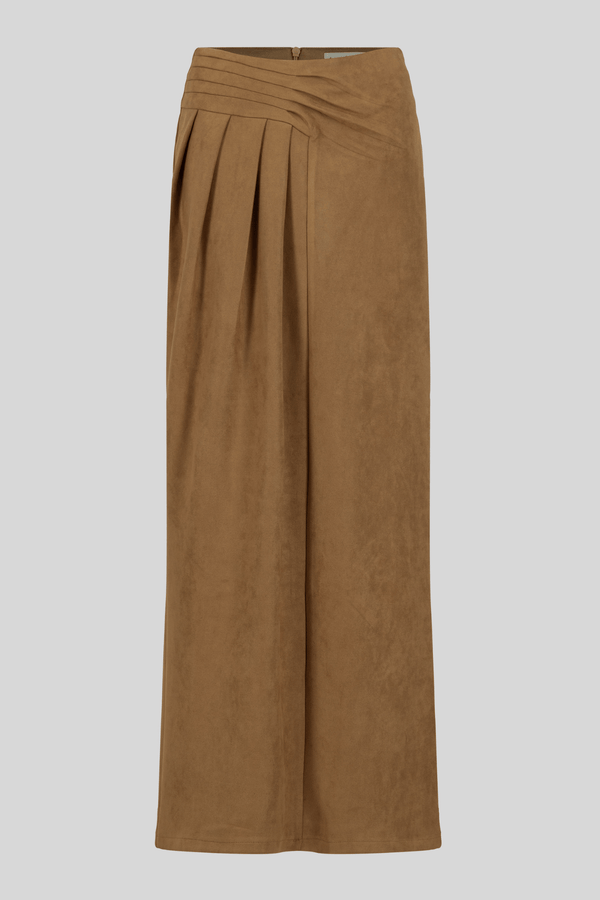 Chamomel Long Skirts Maxi Suede Draped Skirt - Camel