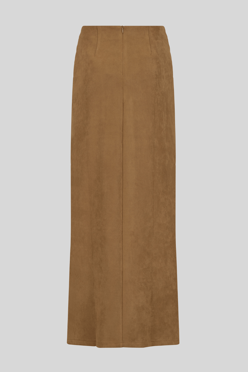 Chamomel Long Skirts Maxi Suede Draped Skirt - Camel