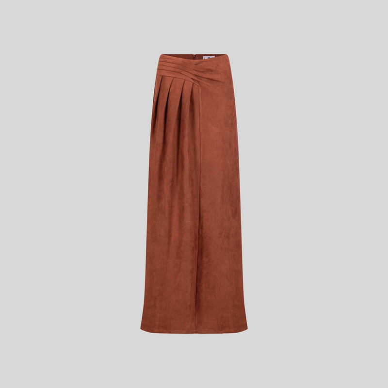 Chamomel Long Skirts Maxi Suede Draped Skirt - Orange