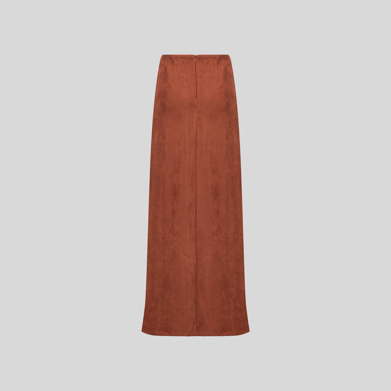 Chamomel Long Skirts Maxi Suede Draped Skirt - Orange