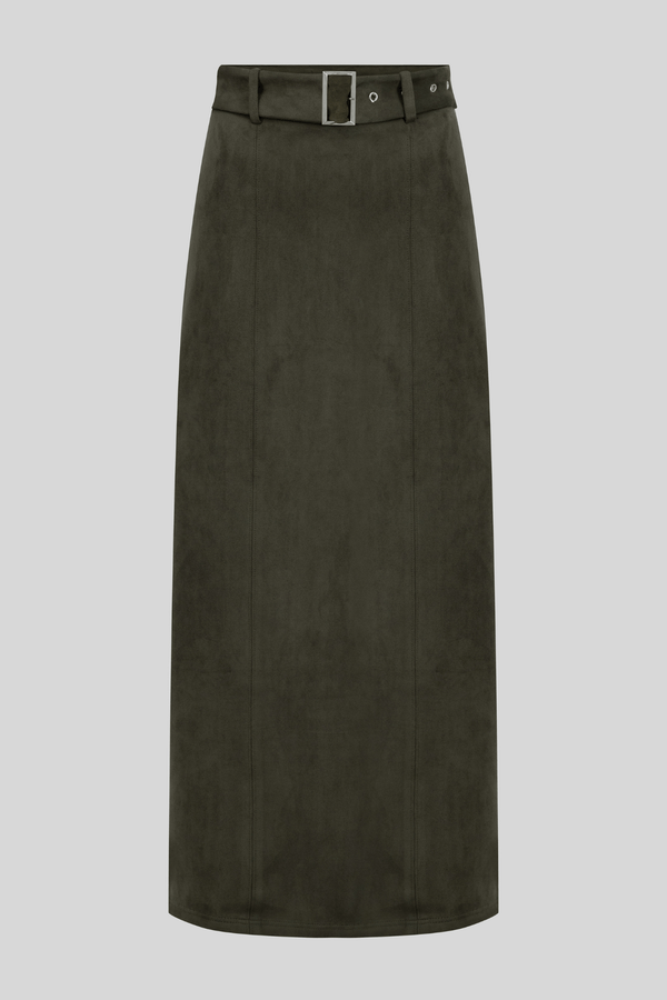 Chamomel Long Skirts Maxi Suede Pencil Skirt - Olive Green