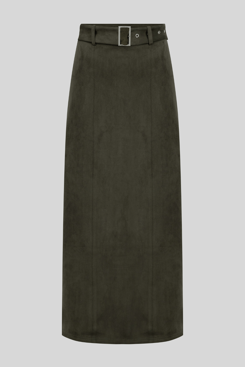 Chamomel Long Skirts Maxi Suede Pencil Skirt - Olive Green