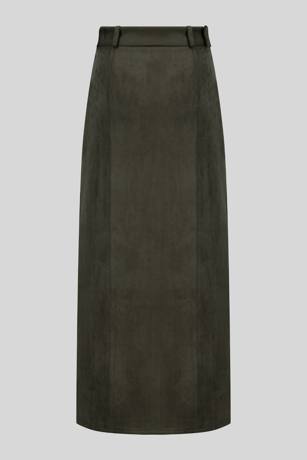 Chamomel Long Skirts Maxi Suede Pencil Skirt - Olive Green