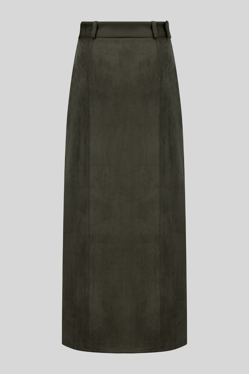 Chamomel Long Skirts Maxi Suede Pencil Skirt - Olive Green