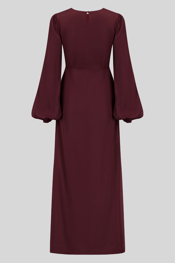 Chamomel Dresses Satin Classy Evening  Dress - Maroon Red