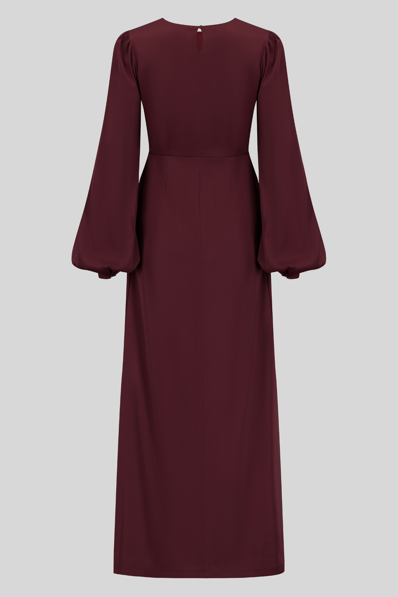 Chamomel Dresses Satin Classy Evening  Dress - Maroon Red