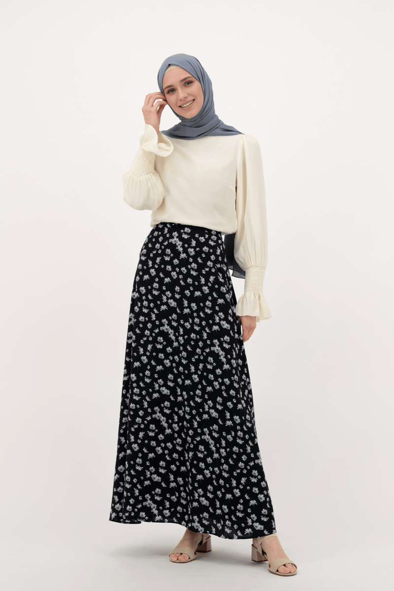 Chamomel Long Skirts Summer Flowered Maxi Chiffon Skirt - Navy Blue