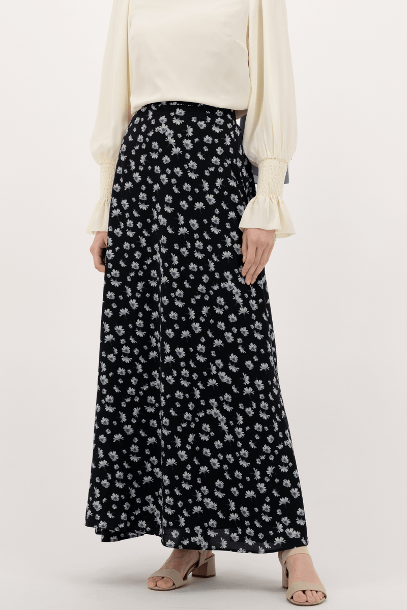 Chamomel Long Skirts Summer Flowered Maxi Chiffon Skirt - Navy Blue