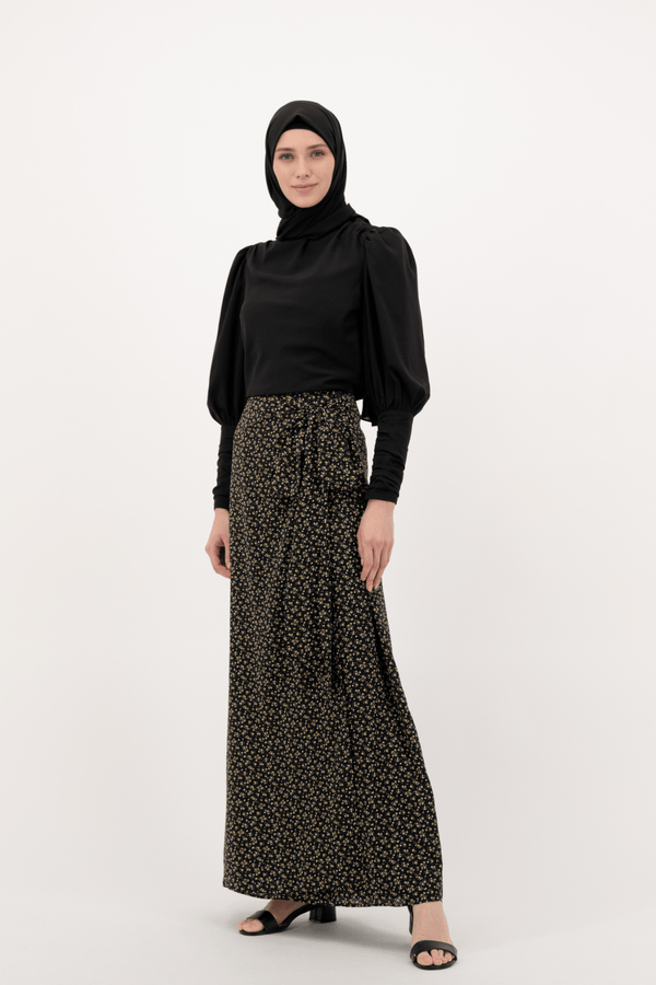 Chamomel Long Skirts Summer Maxi Flowered Wrap Skirt - Black