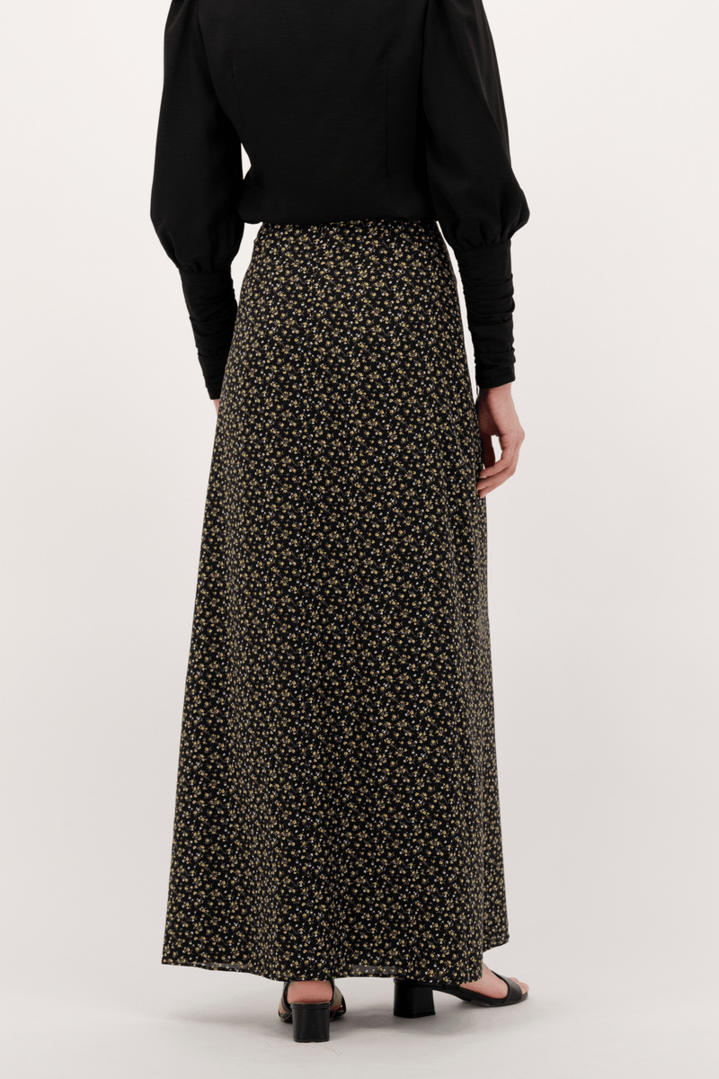 Chamomel Long Skirts Summer Maxi Flowered Wrap Skirt - Black