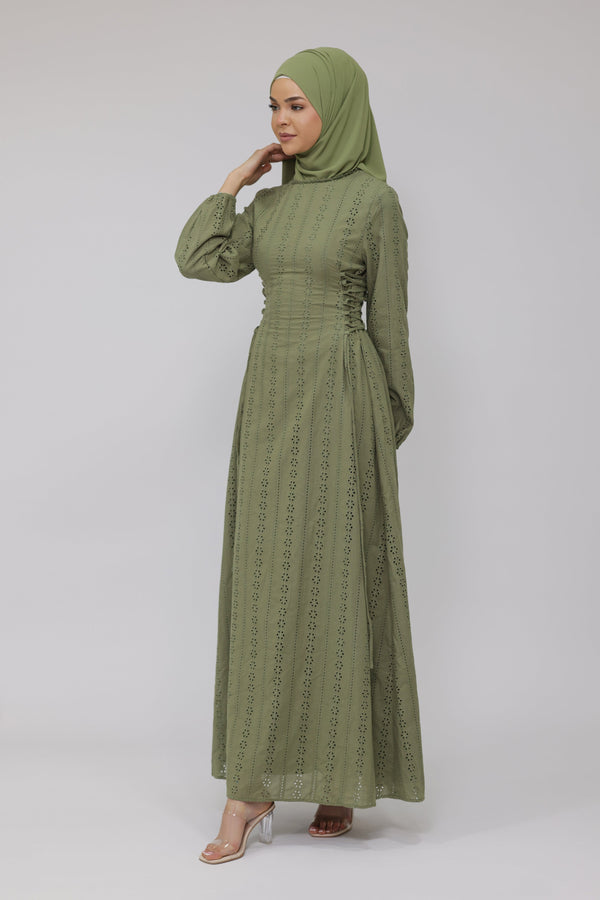 Chamomel Dresses 36 100% cotton lace embroidery dress - Olive Green