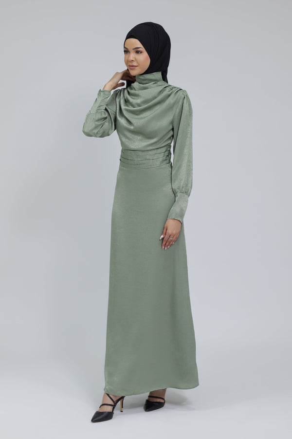 Chamomel Dresses 36 Luxury Velvet Satin Maxi Dress - Green