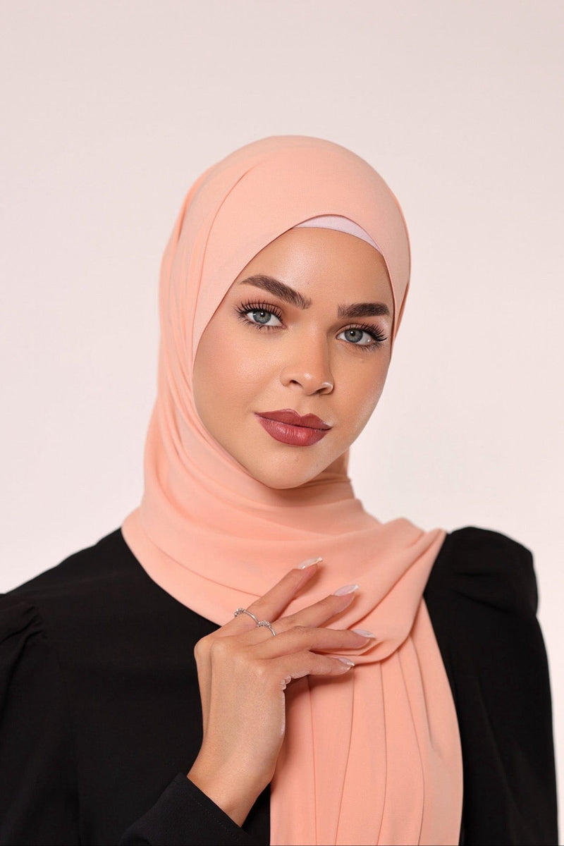 Chamomel Shawls Luxury Crepe Chiffon Hijab - Peach