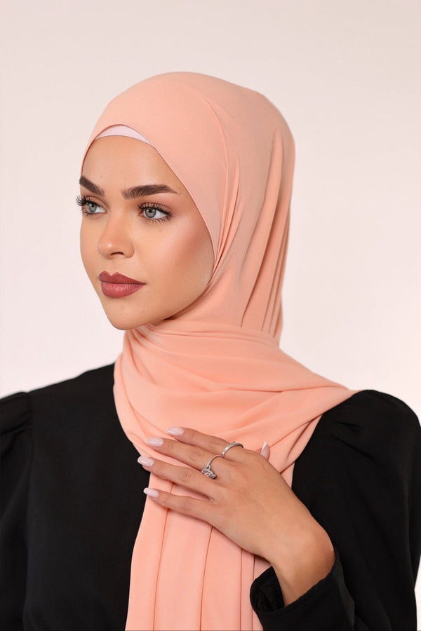 Chamomel Shawls Luxury Crepe Chiffon Hijab - Peach