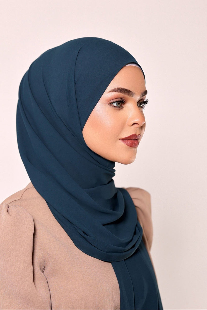 Luxury Crepe Chiffon Hijab - Aegean Blue