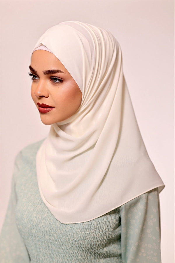 Chamomel Shawls Luxury Crepe Chiffon Hijab - Powder White