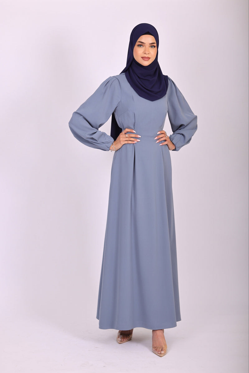Elegant Maxi Crepe Belted  Dress - Blue