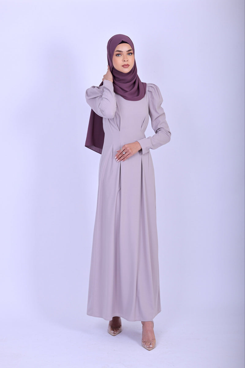 Classic Maxi Crepe Dress Puff Sleeves - Light Purple