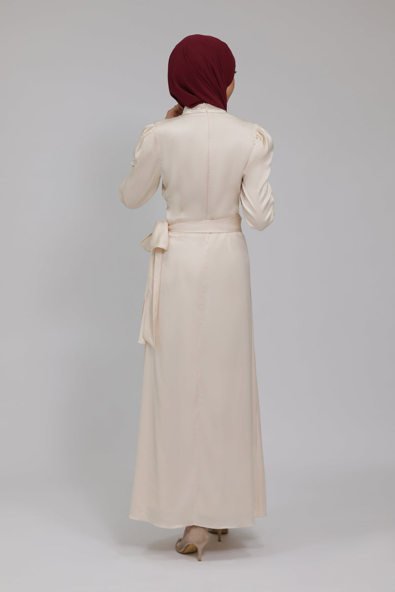 Chamomel Dresses Classic Wrap Satin Maxi Dress - Beige