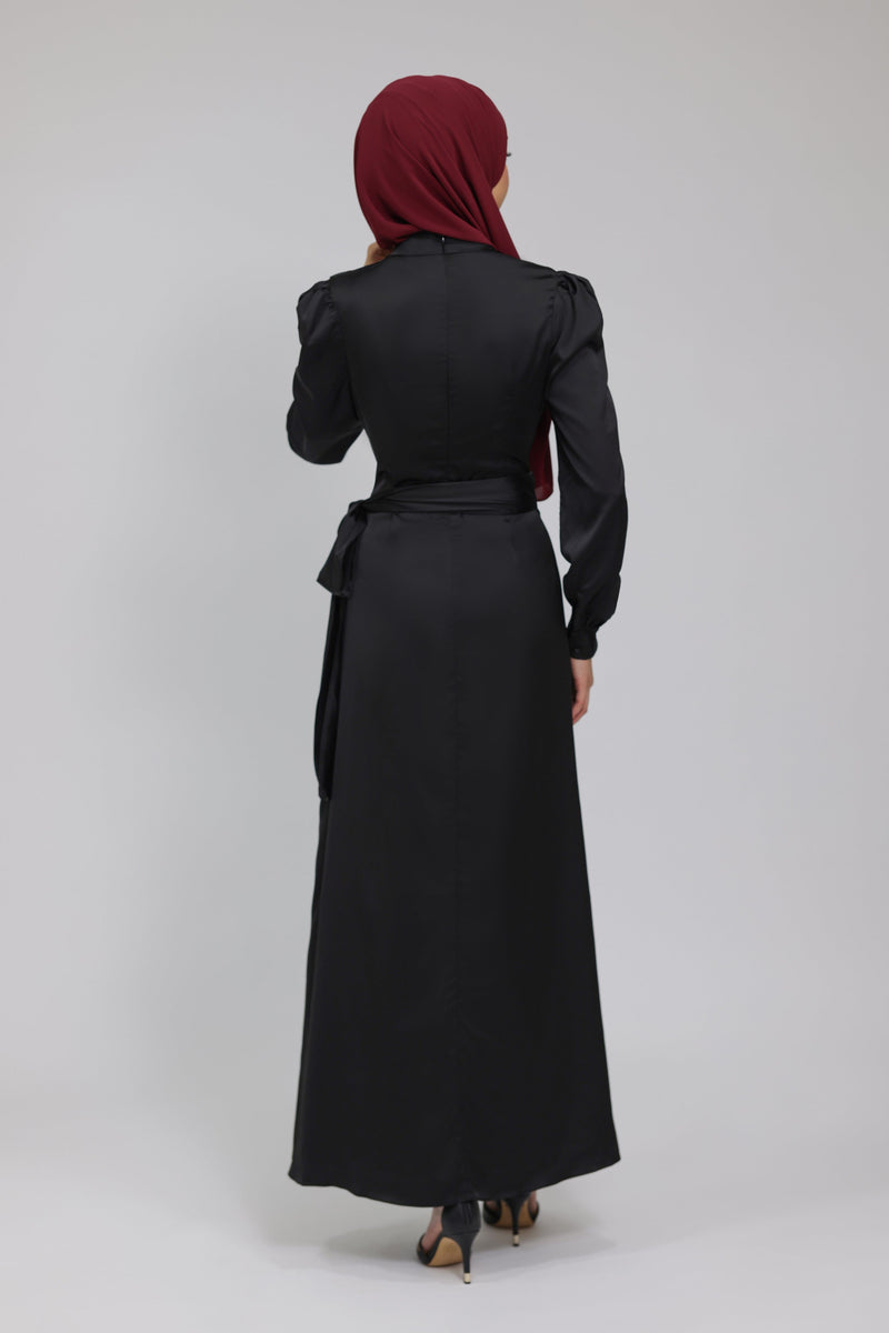 Chamomel Dresses Classic Wrap Satin Maxi Dress - Black