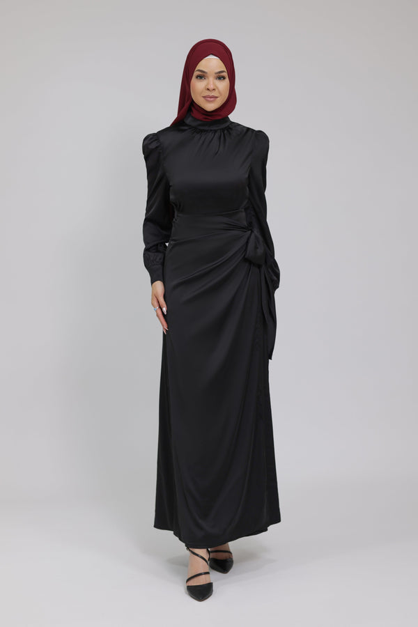Chamomel Dresses Classic Wrap Satin Maxi Dress - Black