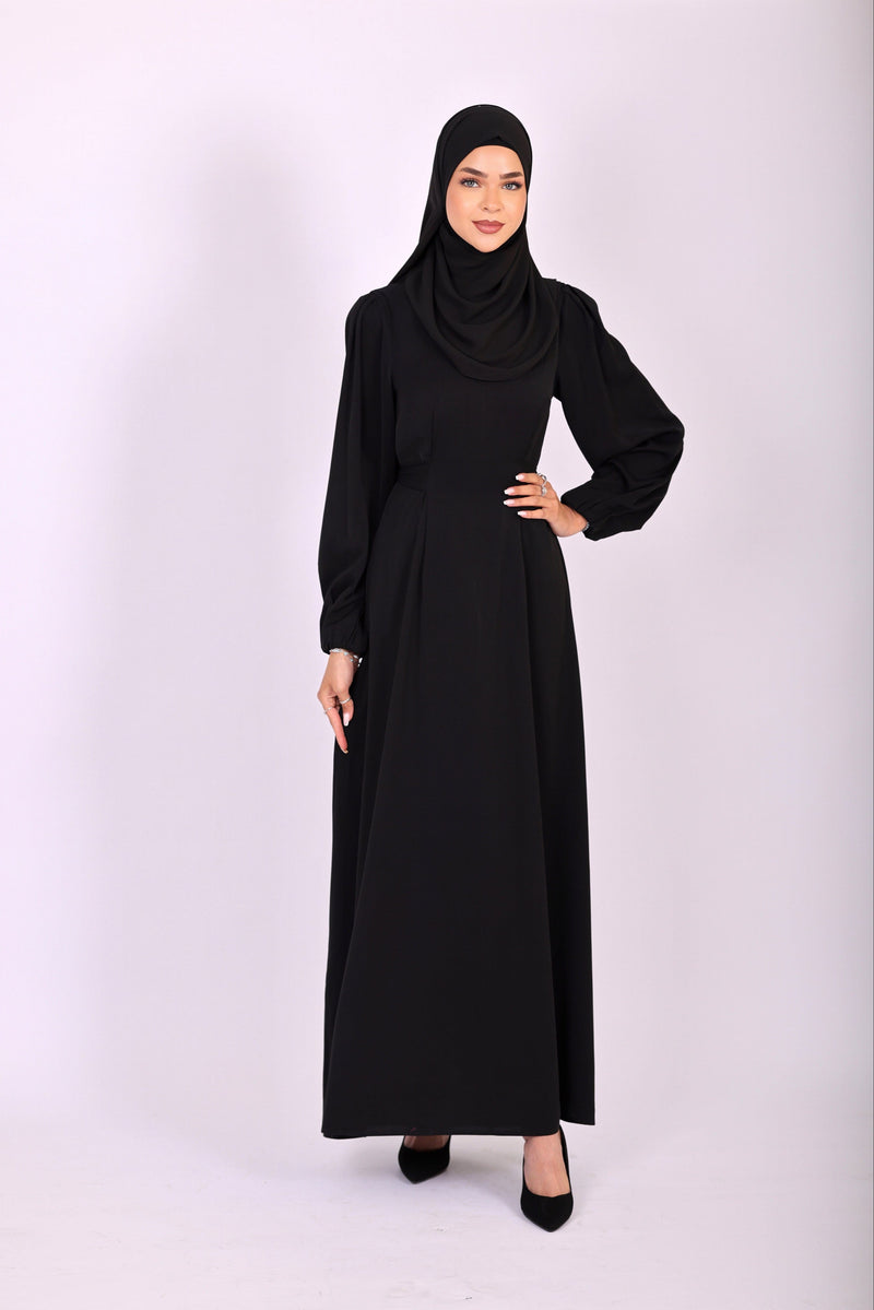 Chamomel Dresses Elegant Maxi Crepe Belted  Dress - Black