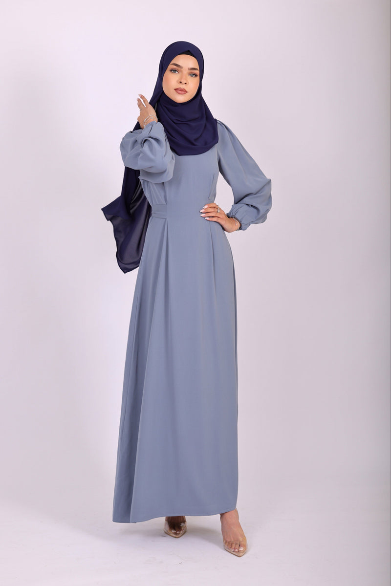 Chamomel Dresses Elegant Maxi Crepe Belted  Dress - Blue