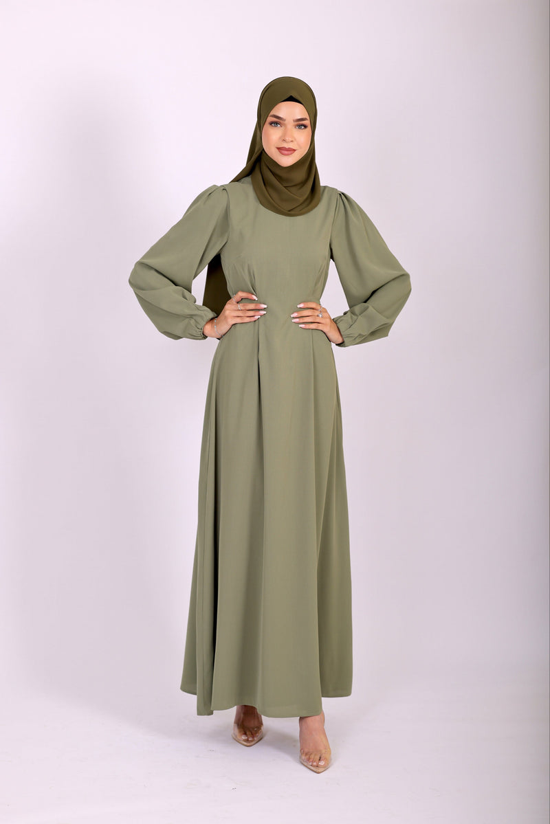 Chamomel Dresses Elegant Maxi Crepe Belted  Dress - Green