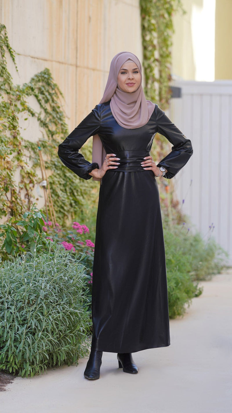 Chamomel Dresses High Quality Maxi Belted Leather Dress