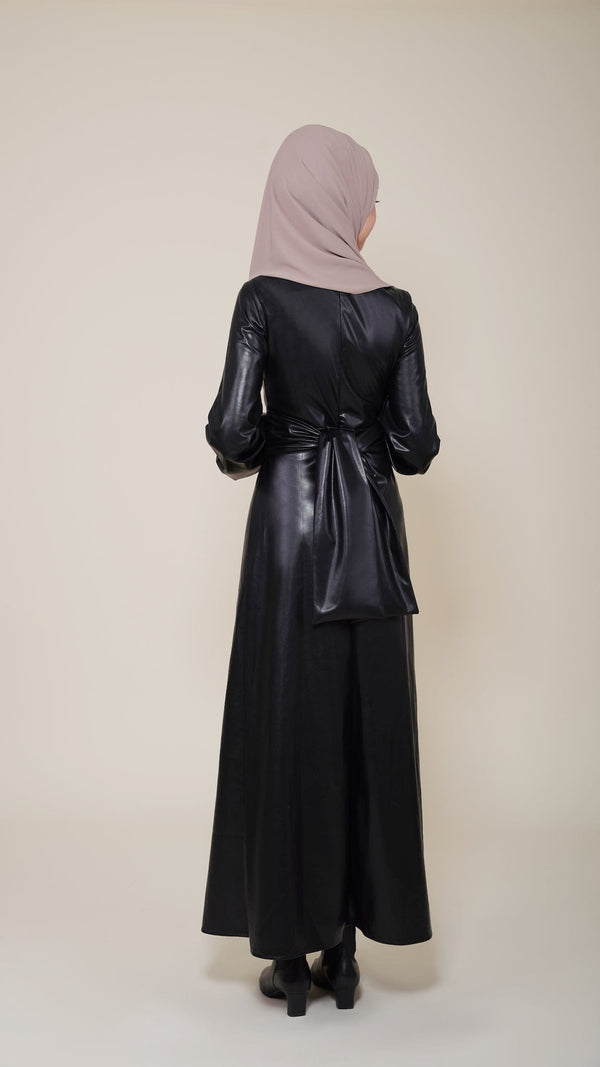 Chamomel Dresses High Quality Maxi Belted Leather Dress
