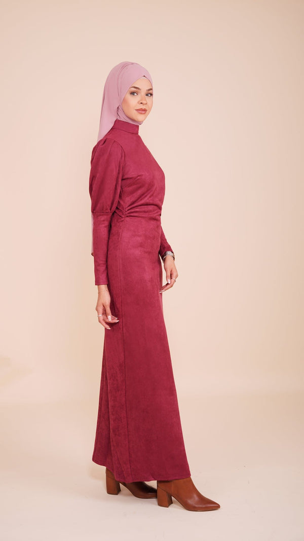 Chamomel Dresses High Quality Maxi Suede Dress - Maroon Red