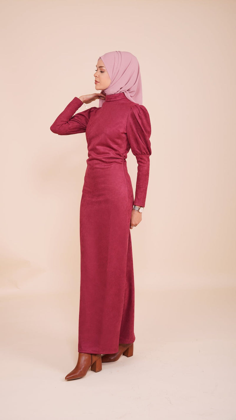 Chamomel Dresses High Quality Maxi Suede Dress - Maroon Red