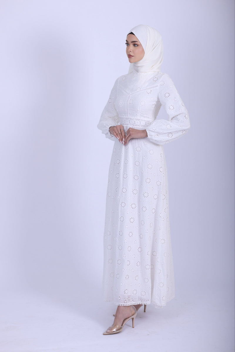 Chamomel Luxury 100% Cotton Modest Beach Dress - White
