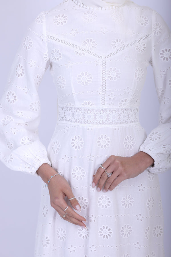 Chamomel Luxury 100% Cotton Modest Beach Dress - White