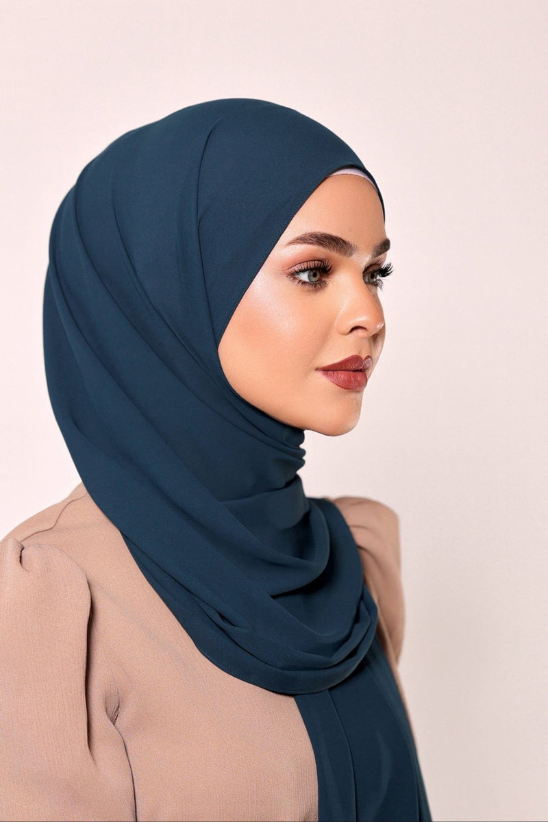 Chamomel Shawls Luxury Crepe Chiffon Hijab - Aegean Blue