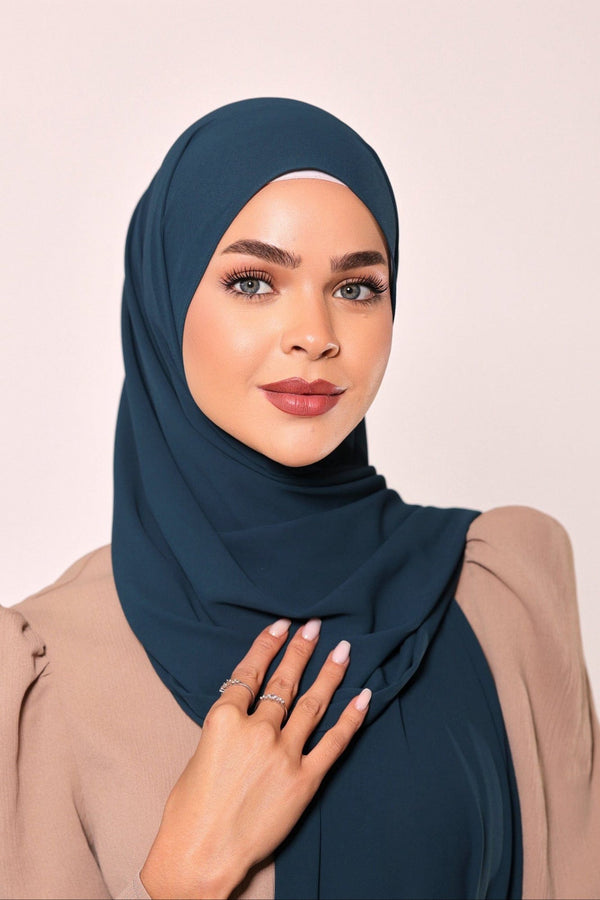 Chamomel Shawls Luxury Crepe Chiffon Hijab - Aegean Blue