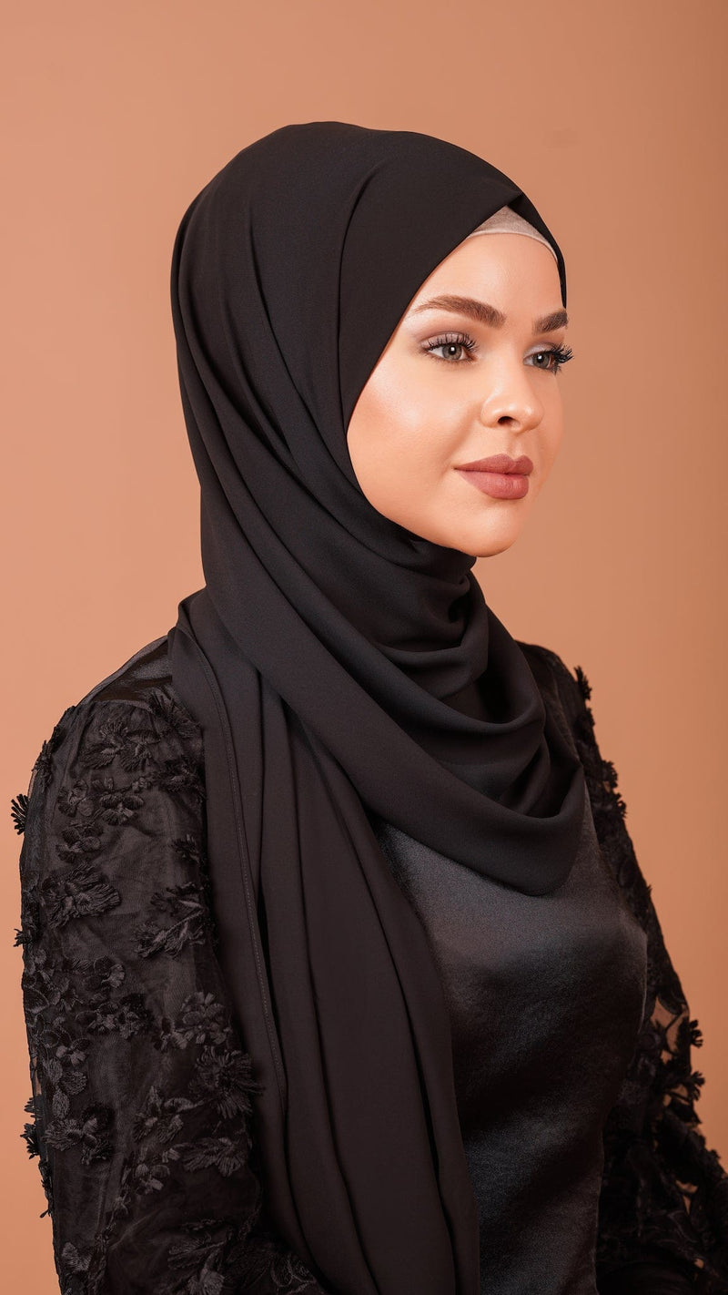 Chamomel Shawls Luxury Crepe Chiffon Hijab-Black