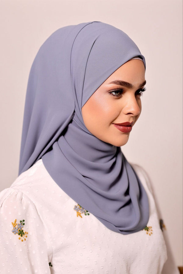 Chamomel Shawls Luxury Crepe Chiffon Hijab - Cornflower Blue