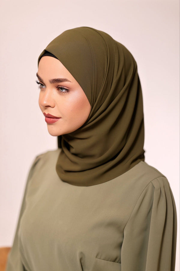 Chamomel Shawls Luxury Crepe Chiffon Hijab - Dark Olive Green