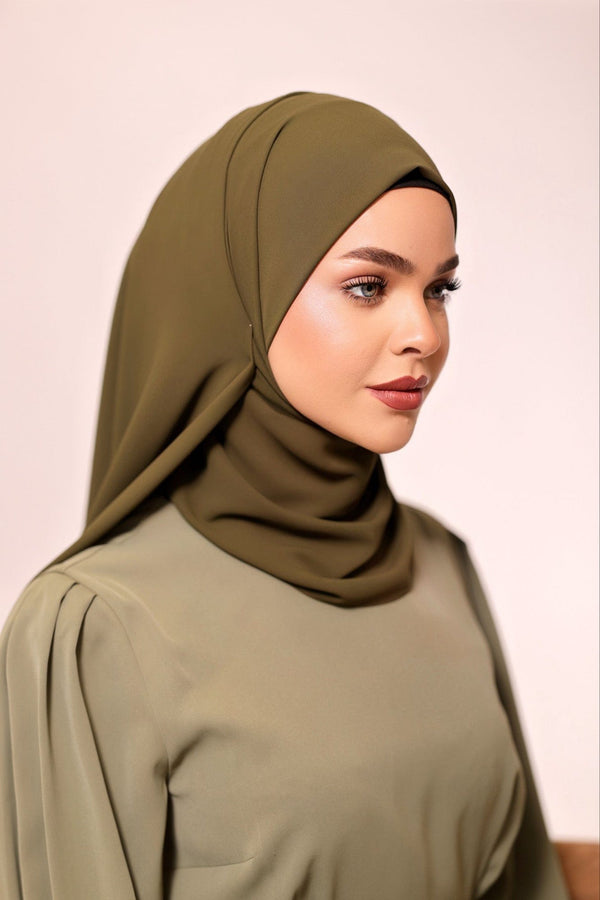 Chamomel Shawls Luxury Crepe Chiffon Hijab - Dark Olive Green