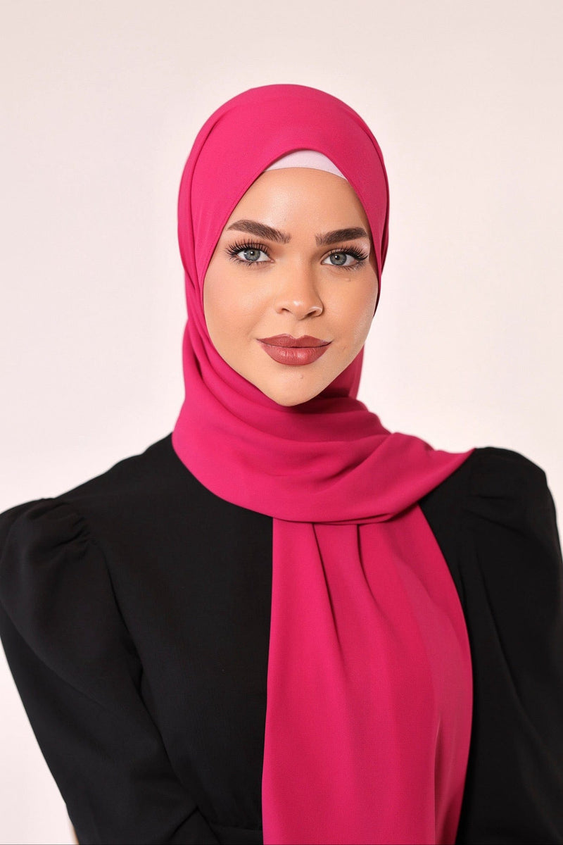 Chamomel Shawls Luxury Crepe Chiffon Hijab - Fuchsia