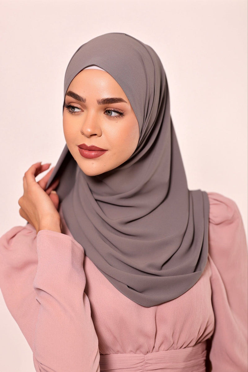 Chamomel Shawls Luxury Crepe Chiffon Hijab - Gray